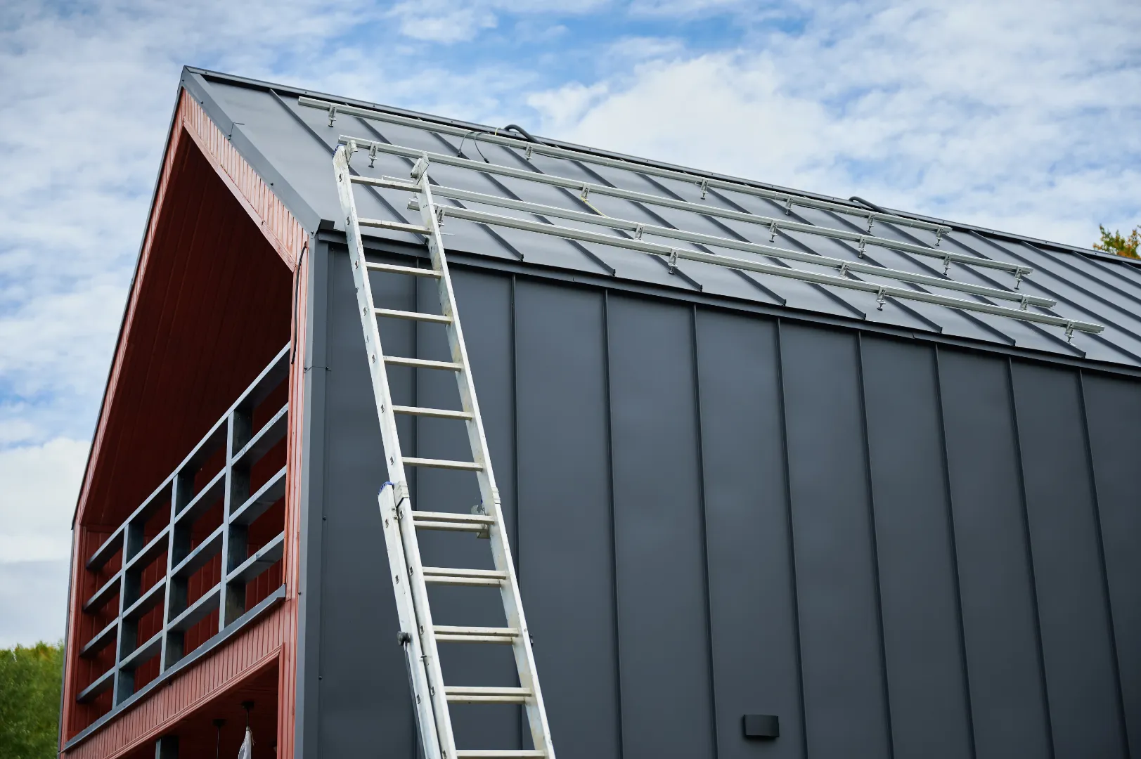 Metal siding installed on the exterior of a modern building