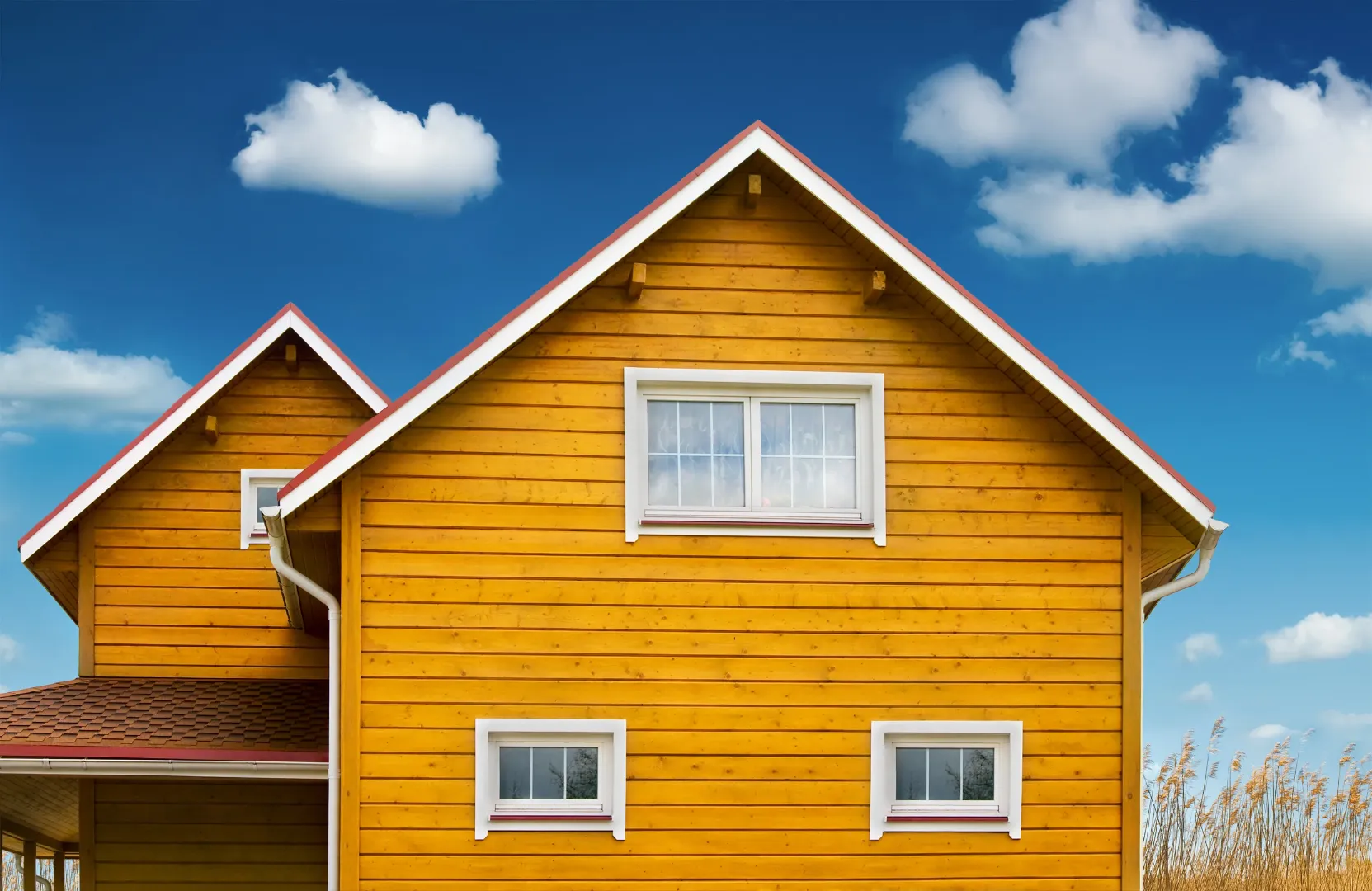 Natural wood siding on the exterior of a residential house