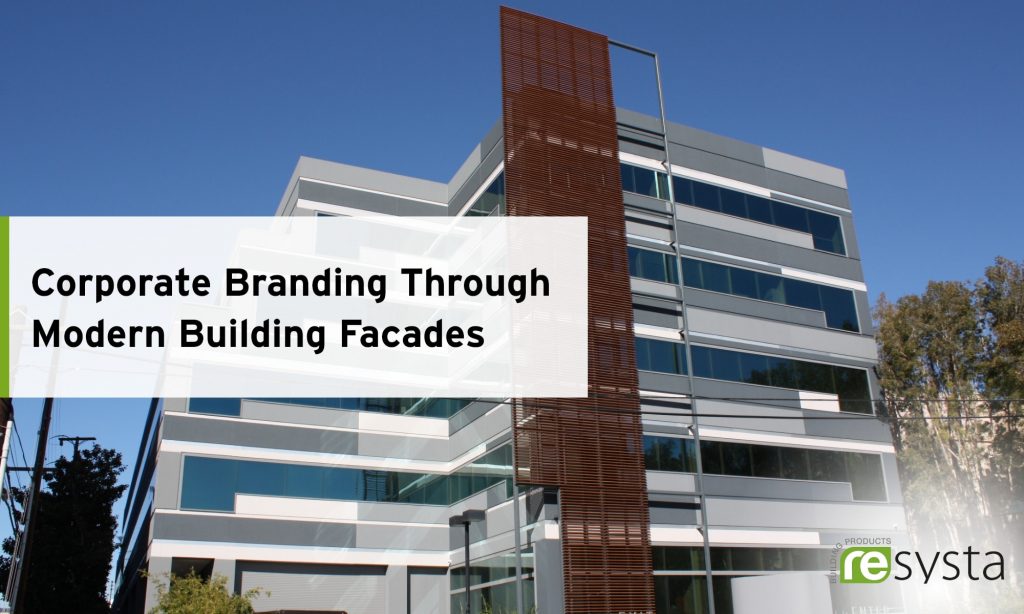Modern corporate building facade with Resysta materials enhancing branding and design identity